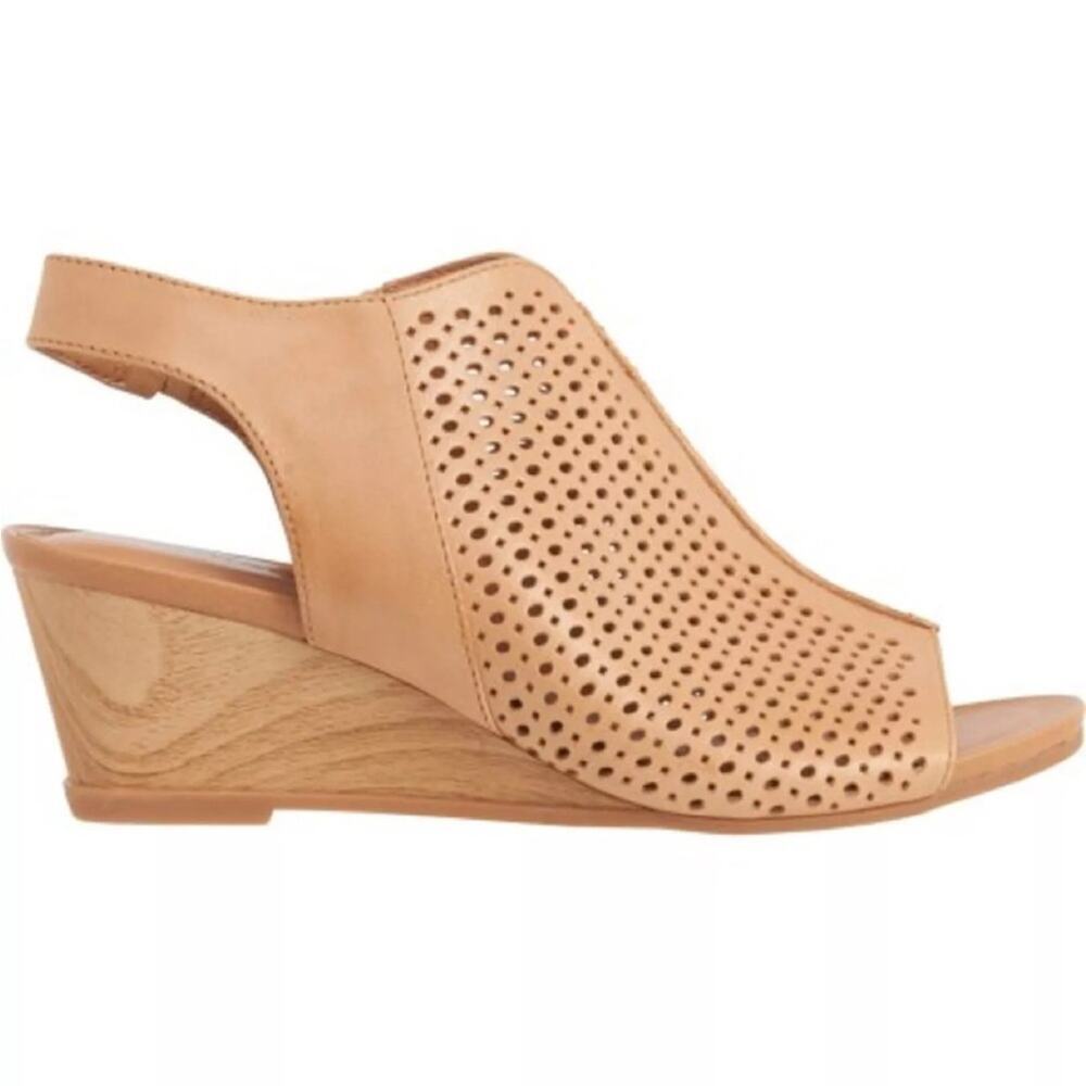 Comfortiva Skylin Tan Leather Sandals l 10M Peep toe Slingback Wedges Comfort